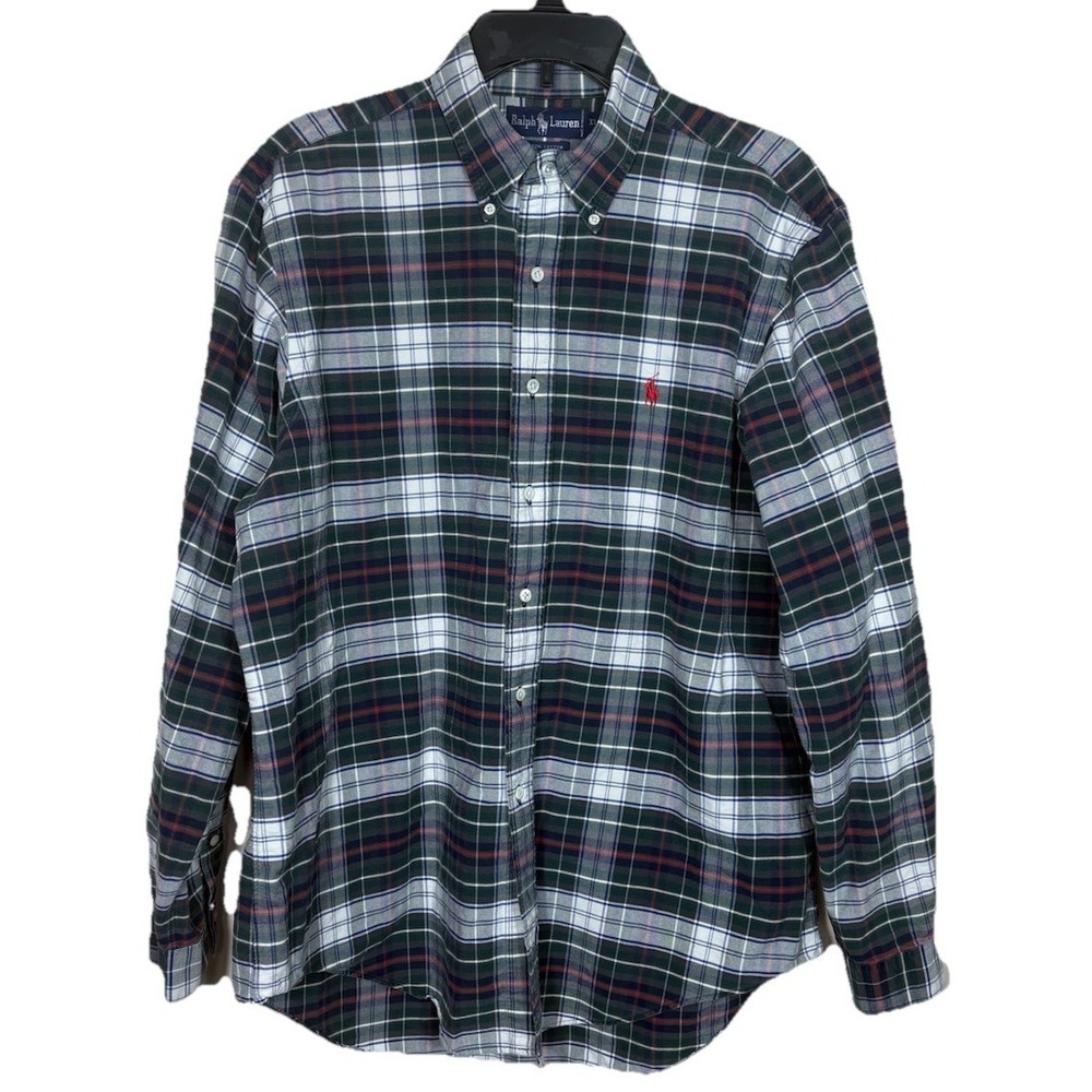 Ralph Lauren 100% Cotton Plaid Button Down Shirt Mens Size XL Preppy Classic